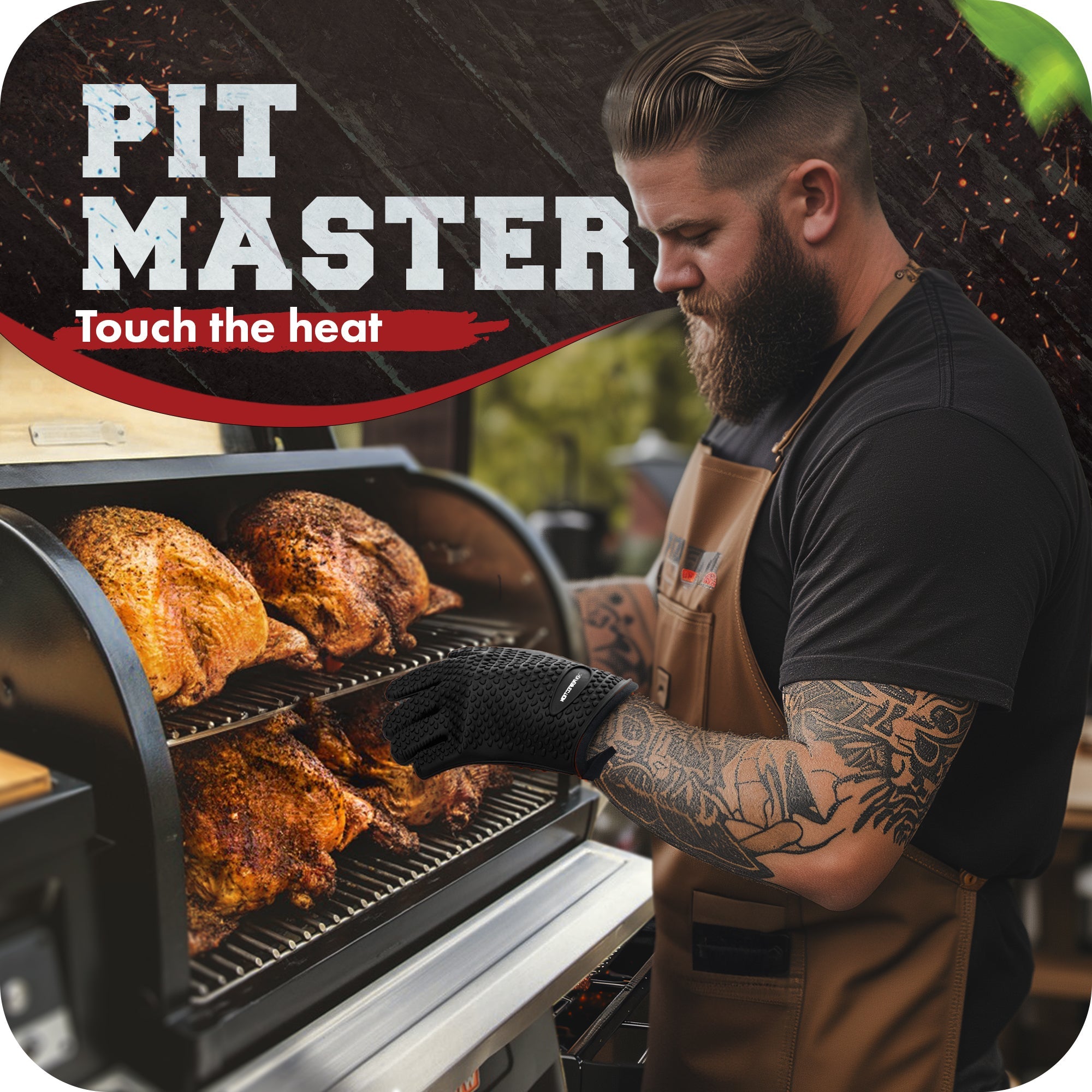 Silicone Smoker Oven Gloves - Extreme Heat Resistant BBQ Gloves - Handle Hot Food Right on Your Grill Fryer Pit - Kitchen Perfection LLC