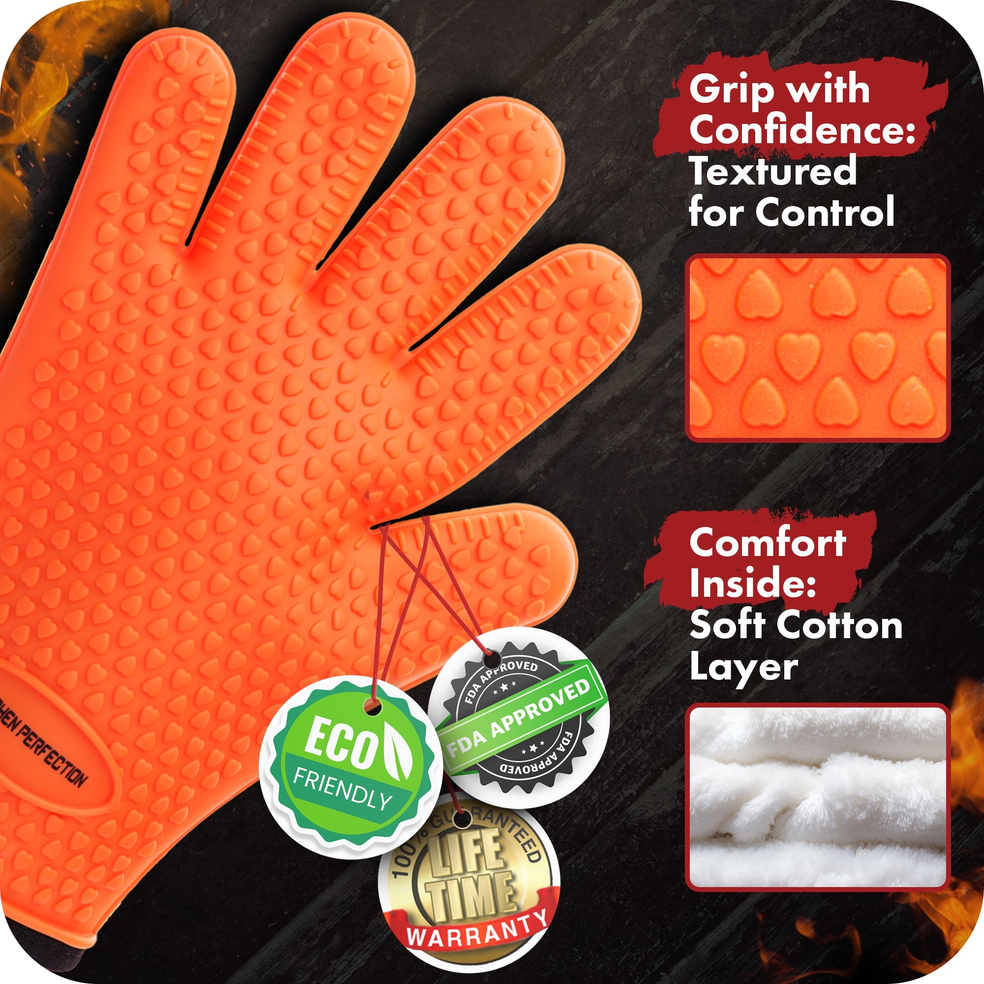 Silicone Smoker Oven Gloves - Extreme Heat Resistant BBQ Gloves - Handle Hot Food Right on Your Grill Fryer Pit - Kitchen Perfection LLC