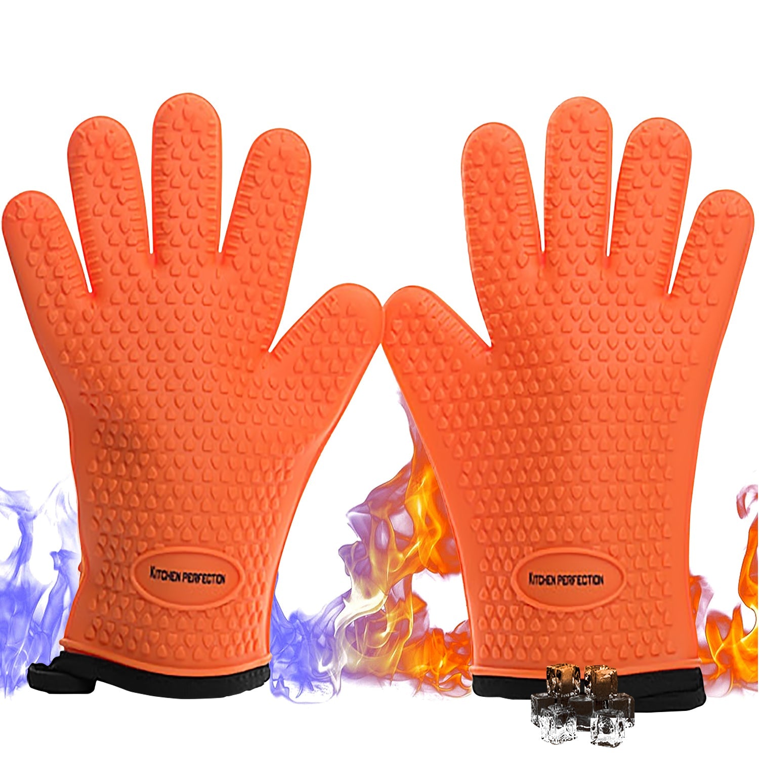 Silicone Smoker Oven Gloves - Extreme Heat Resistant BBQ Gloves - Handle Hot Food Right on Your Grill Fryer Pit - Kitchen Perfection LLC